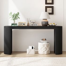 Curved Design Console Table with Unique Vertical Stripe Design ,Suitable for Living Room,Study and Entrance (Material: MDF, Color: Black)
