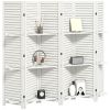 6 Panel 67" Tall Wood Privacy Screen Room Divider with 3 Shelves and Folding Storage for Bedroom, White