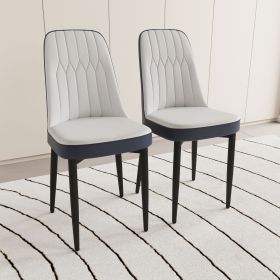 A set of 4 or 2 dining chair, modern style chair made of high-quality PU Leather fabric with thick soft cushions, black metal leg kitchen chair (Color: White+Blue+2in1)
