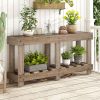 U_Style 62.9" Vintage Entryway Table - Fir Solid Wood with Natural Grain, 6 Reinforced Legs & 4.5" Thick Desktop