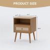 Nightstand with Natural Rattan Door Rattan Drawer;  Wooden Bedside Table End Table for Living Room and Bedroom
