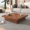Square Marble Veneer Coffee Table Sliding Top with Storage in 39.4''