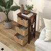 3/4-Tier Nightstand with 2/3 Seagrass Baskets Narrow X-Design