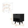 Carthage Nightstand with 1-Drawer, 1-Open Storage Shelf and Wooden Legs, White