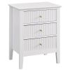 conifferism White Bed Side Table with 3 Drawers 19" W, Bedroom Nightstand 24" H,Vintage Modern Night Stand,Living Room Fluted End Bedside Tables