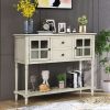 Sideboard Console Table with Bottom Shelf,Farmhouse Wood/Glass Buffet Storage Cabinet Living Room