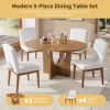 Modern 5-Piece Extendable Round Dining Table Set with 16.2inch Removable Leaf for Small Places