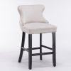 A&A Furniture,Contemporary Velvet Upholstered Wing-Back Barstools with Button Tufted Decoration and Wooden Legs, and Chrome Nailhead Trim