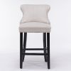 A&A Furniture,Contemporary Velvet Upholstered Wing-Back Barstools with Button Tufted Decoration and Wooden Legs, and Chrome Nailhead Trim