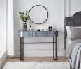39" Mirrored Makeup Vanity Table with Stainless Steel Base, Mirrored Console Dressing Table with 2 Drawers,Versatile Desk for Bedroom and Office, Gray