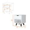 Carthage Nightstand with 1-Drawer, 1-Open Storage Shelf and Wooden Legs, White