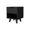 Carthage Nightstand with 1-Drawer, 1-Open Storage Shelf and Wooden Legs, White